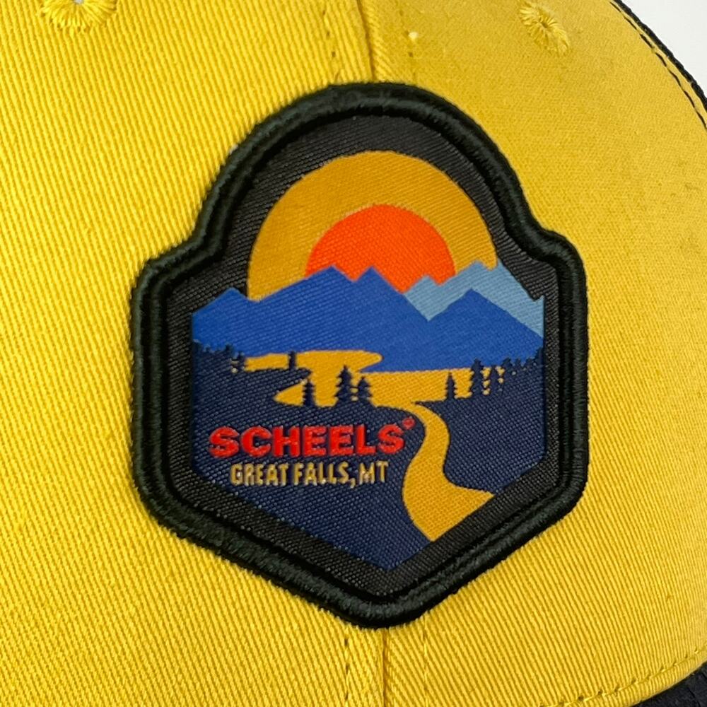 Scheels Mens Yellow Trucker Cap Baseball Hat Great Falls Montana Mesh Snapback - Picture 9 of 9
